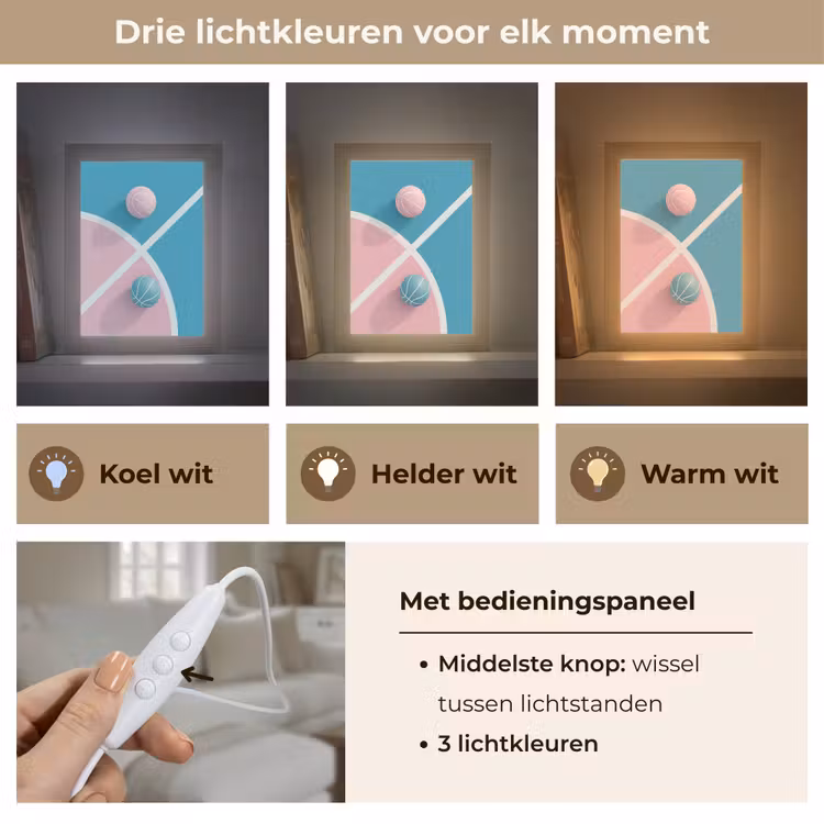 Basketbal - Pastel - Roze - BLauw Light Box met kabel (Tafellamp) klein -USP_lichtkleurNL