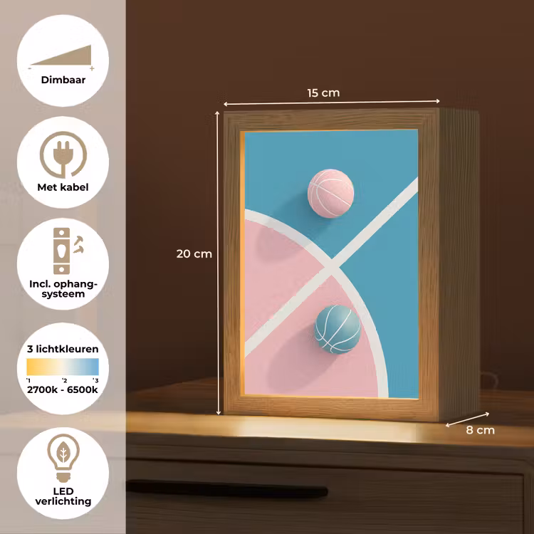 Basketbal - Pastel - Roze - BLauw Light Box met kabel (Tafellamp) klein -USP_NL