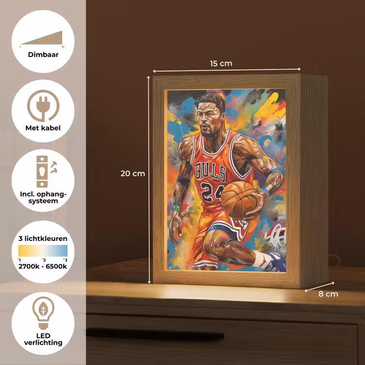 Basketbal - Verf - Kleuren - Rood Light Box met kabel (Tafellamp) klein -USP_NL