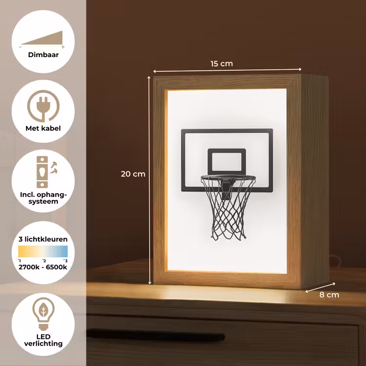 Basketbalbord - Minimalistisch - Zwart Light Box met kabel (Tafellamp) klein -USP_NL