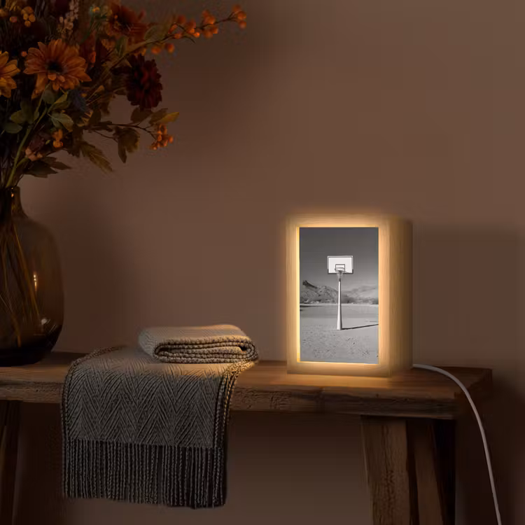 Basketbalpaal - Landschap - Zand - Wit Light Box met kabel (Tafellamp) klein -sfeer4