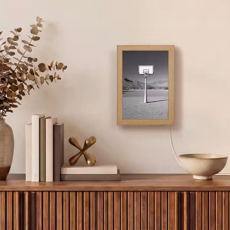 Basketbalpaal - Landschap - Zand - Wit Light Box met kabel (Tafellamp) klein -sfeer2