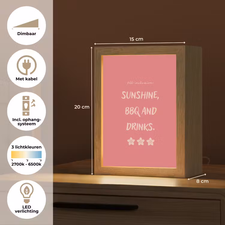 BBQ - Quote - Roze - Zomer Light Box met kabel (Tafellamp) klein -USP_NL