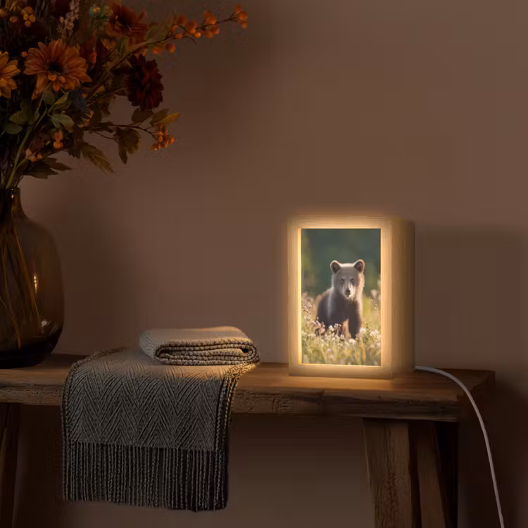 Beer - Bloemenveld - Gras Light Box met kabel (Tafellamp) klein -sfeer4