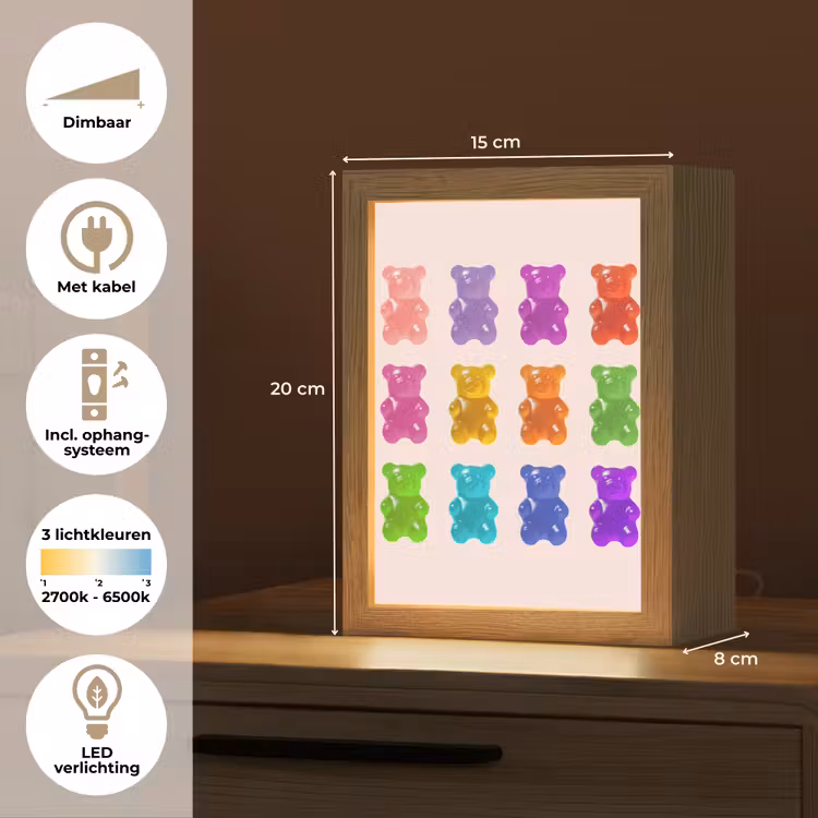 Beer - Kleurrijk - Snoep Light Box met kabel (Tafellamp) klein -USP_NL