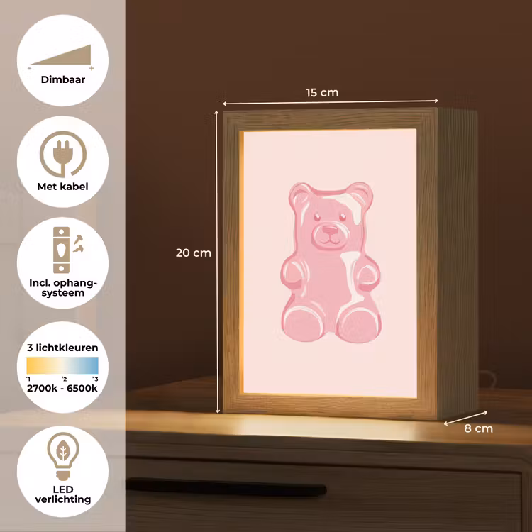Beer - Roze - Snoep Light Box met kabel (Tafellamp) klein -USP_NL