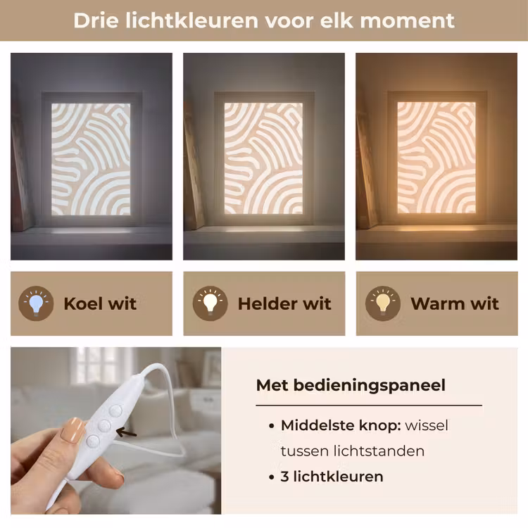 Beige - Aardspatroon Light Box met kabel (Tafellamp) klein -USP_lichtkleurNL
