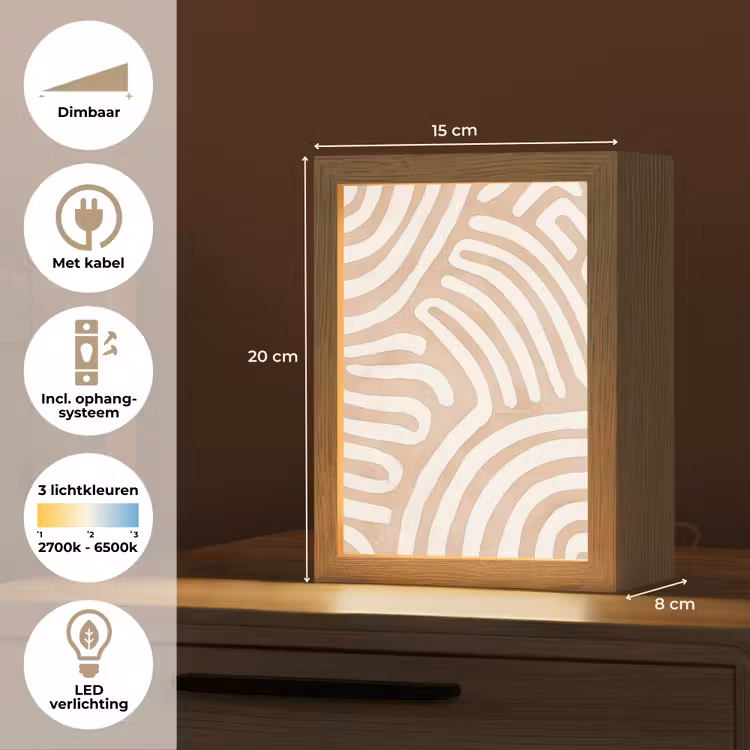 Beige - Aardspatroon Light Box met kabel (Tafellamp) klein -USP_NL