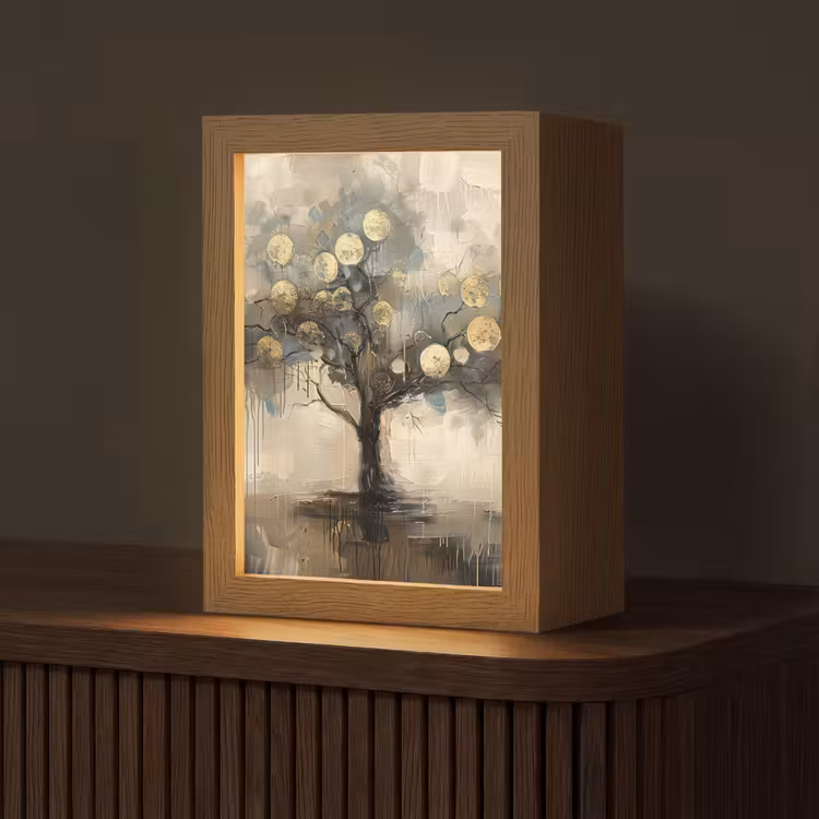 Beige - Abstract - Boom - Goud Light Box met kabel (Tafellamp) klein -z3d_website