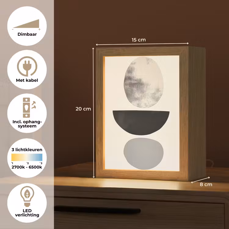 Beige - Japandi - Wabi sabi Light Box met kabel (Tafellamp) klein -USP_NL