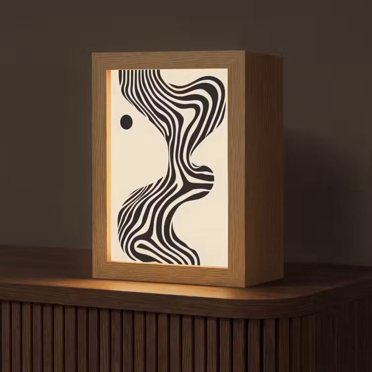 Beige - Lijnen - Golvend - Abstract Light Box met kabel (Tafellamp) klein -z3d_website