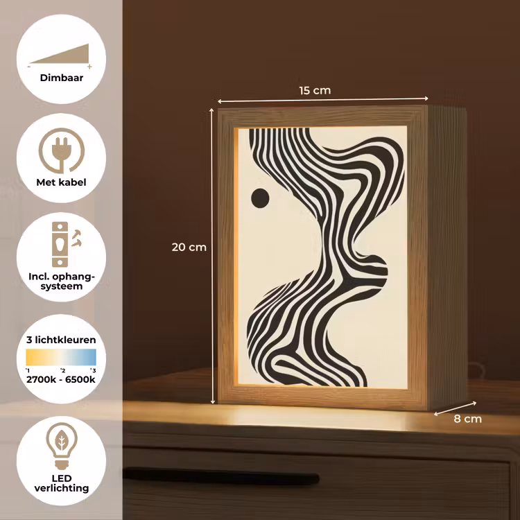 Beige - Lijnen - Golvend - Abstract Light Box met kabel (Tafellamp) klein -USP_NL