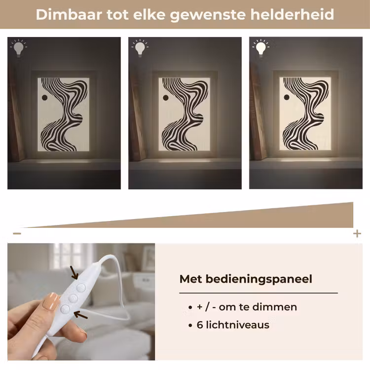 Beige - Lijnen - Golvend - Abstract Light Box met kabel (Tafellamp) klein -USP_dimbaarNL