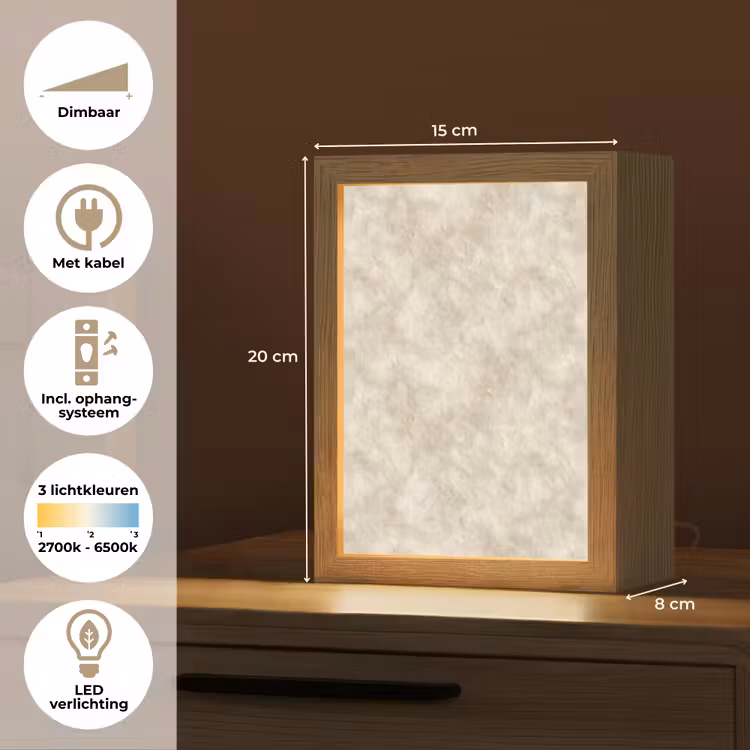 Beige - Reliëfstructuur - Natuursteen Light Box met kabel (Tafellamp) klein 925 -USP_NL
