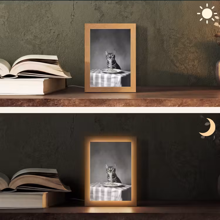 Bengaal - Kat - Tafelkleed - Zwart - Wit - Dier Light Box met kabel (Tafellamp) klein -sfeer3