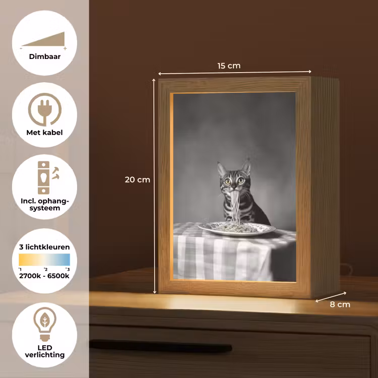Bengaal - Kat - Tafelkleed - Zwart - Wit - Dier Light Box met kabel (Tafellamp) klein -USP_NL