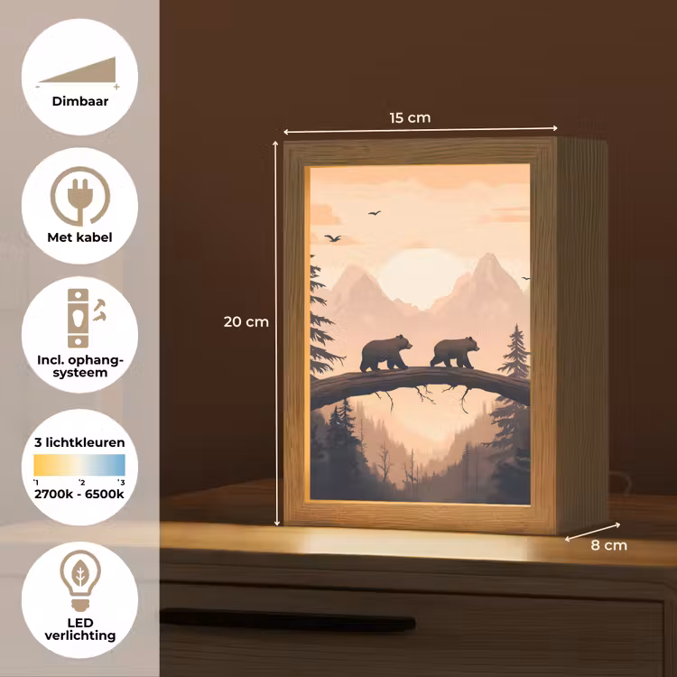 Beren - Bomen - Landschap - Zonsondergang Light Box met kabel (Tafellamp) klein -USP_NL