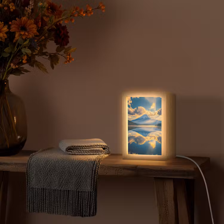 Berg - Rivier - Zonsondergang Light Box met kabel (Tafellamp) klein -sfeer4
