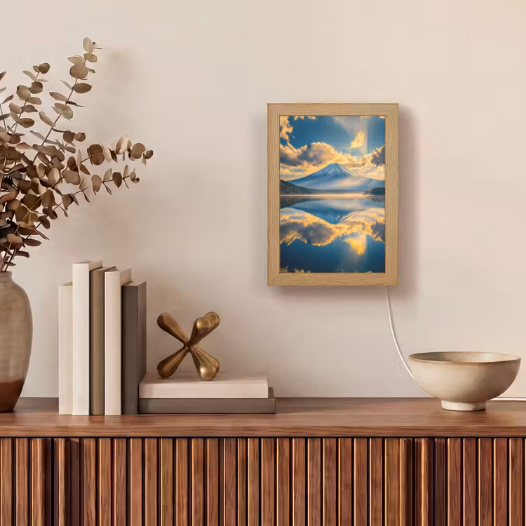 Berg - Rivier - Zonsondergang Light Box met kabel (Tafellamp) klein -sfeer2