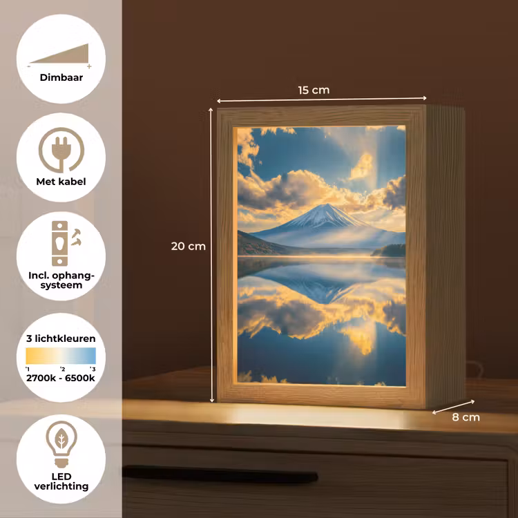 Berg - Rivier - Zonsondergang Light Box met kabel (Tafellamp) klein -USP_NL