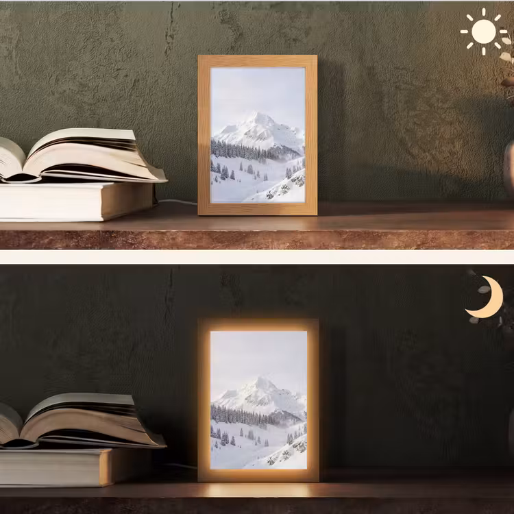 Berg - Sneeuw - Winter - Natuur - Wit Light Box met kabel (Tafellamp) klein -sfeer3