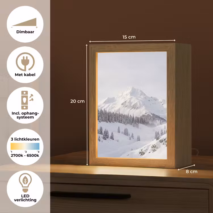 Berg - Sneeuw - Winter - Natuur - Wit Light Box met kabel (Tafellamp) klein -USP_NL