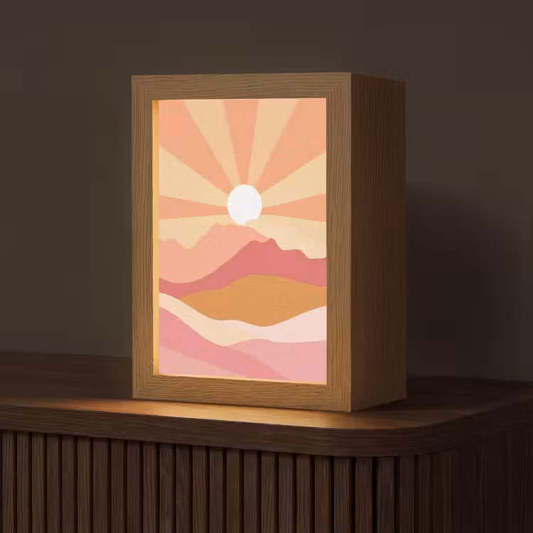 Bergen - Abstract - Zonnestralen - Roze Light Box met kabel (Tafellamp) klein -z3d_website