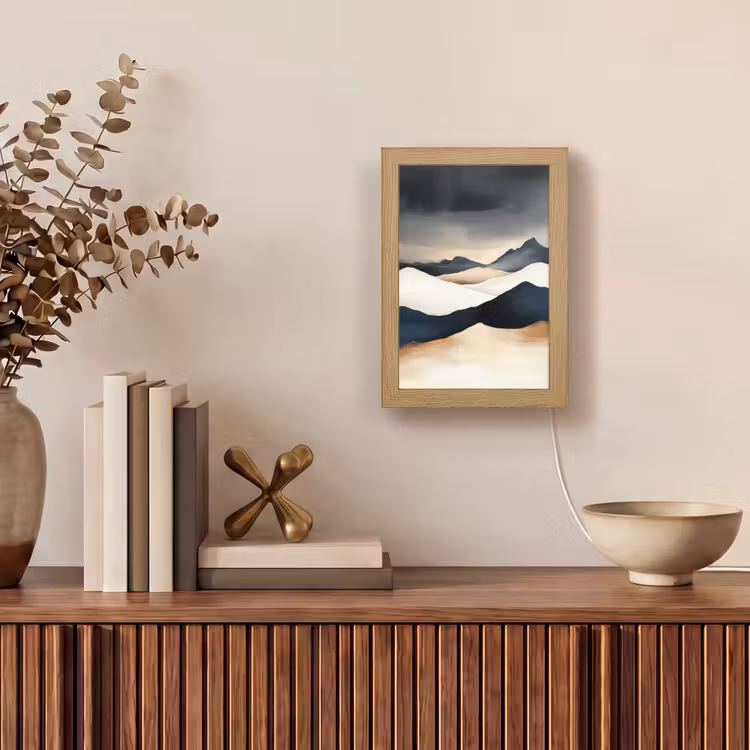 Bergen - Donkerblauw - Landschap Light Box met kabel (Tafellamp) klein -sfeer2