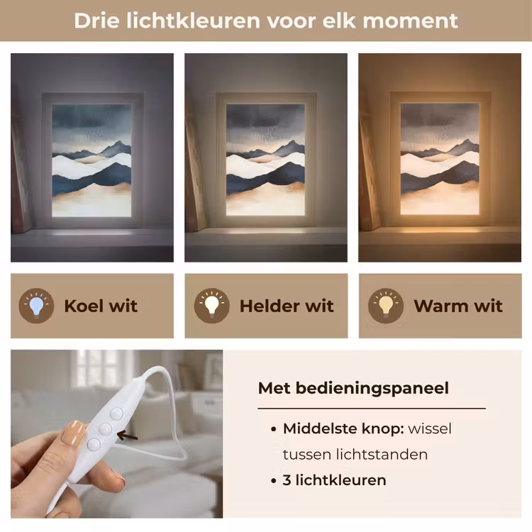 Bergen - Donkerblauw - Landschap Light Box met kabel (Tafellamp) klein -USP_lichtkleurNL