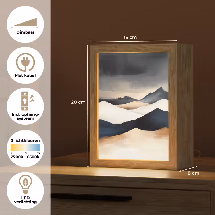 Bergen - Donkerblauw - Landschap Light Box met kabel (Tafellamp) klein -USP_NL