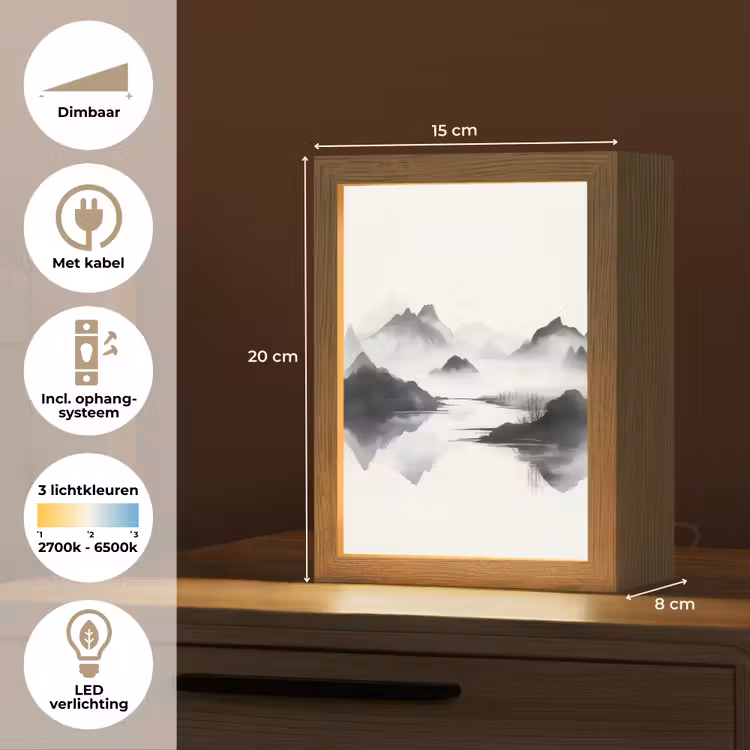 Bergen - Mistig - Water - Wit Light Box met kabel (Tafellamp) klein -USP_NL