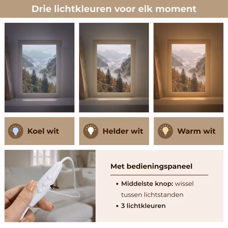 Bergen - Vallei - Mist - Herfst - Natuur Light Box met kabel (Tafellamp) klein -USP_lichtkleurNL