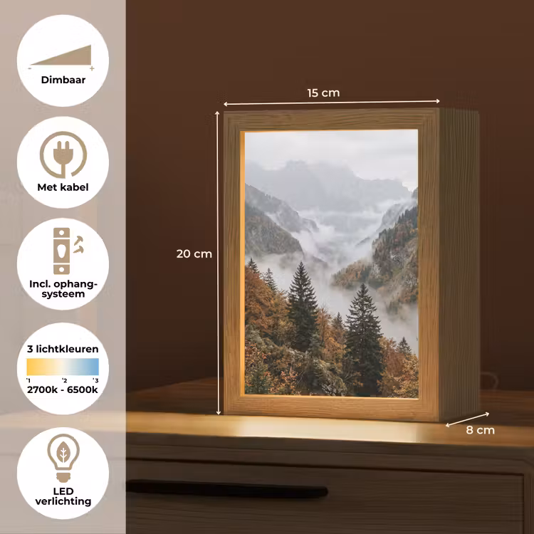 Bergen - Vallei - Mist - Herfst - Natuur Light Box met kabel (Tafellamp) klein -USP_NL