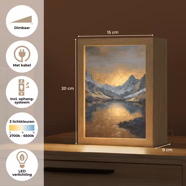 Berglandschap met Gouden Zonsondergang Light Box met kabel (Tafellamp) klein -USP_NL