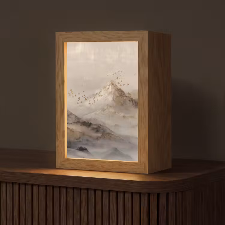 Berglandschap - Mist - Penseelstreken Light Box met kabel (Tafellamp) klein -z3d_website