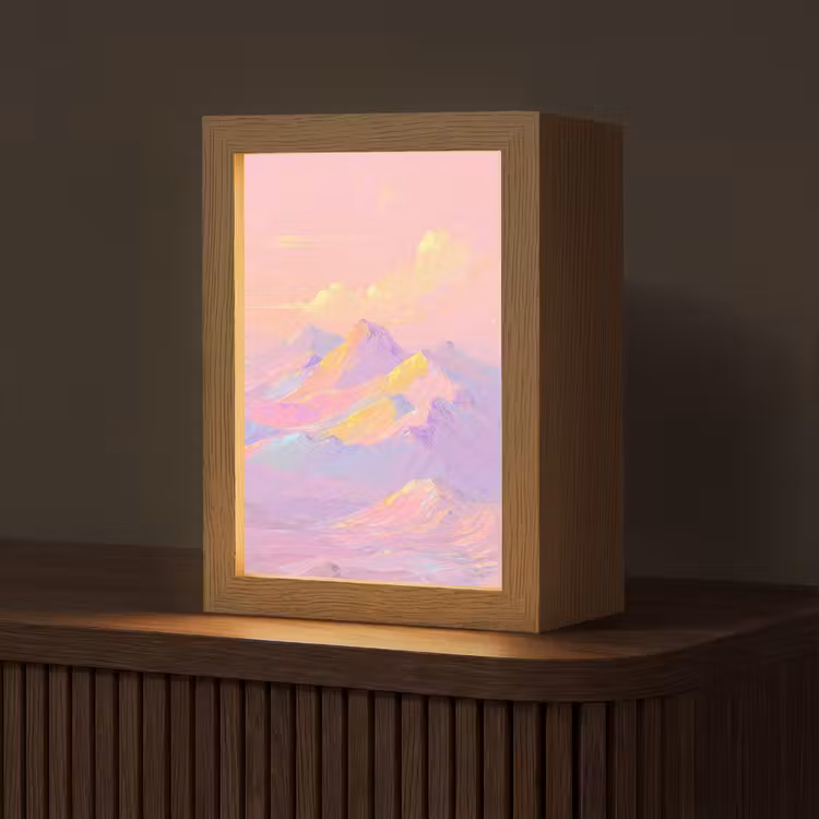 Bergtoppen - Wolken - Dromerig Light Box met kabel (Tafellamp) klein -z3d_website