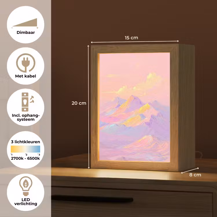 Bergtoppen - Wolken - Dromerig Light Box met kabel (Tafellamp) klein -USP_NL