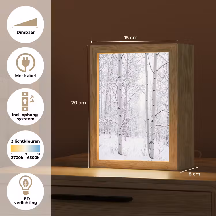 Berkenbomen - Sneeuw - Winter - Bos - Wit Light Box met kabel (Tafellamp) klein -USP_NL