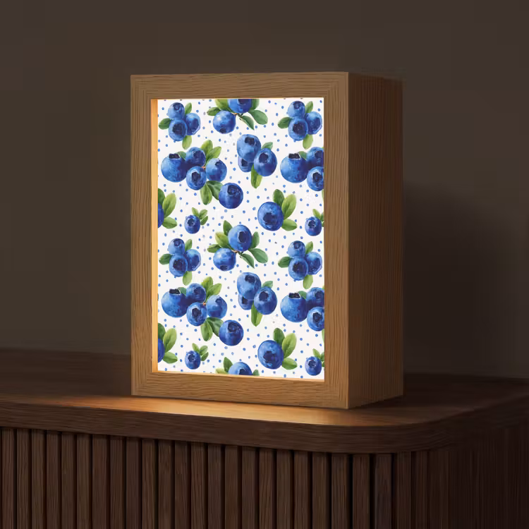 Bessen - Patroon - Blauw Light Box met kabel (Tafellamp) klein 925 -z3d_website