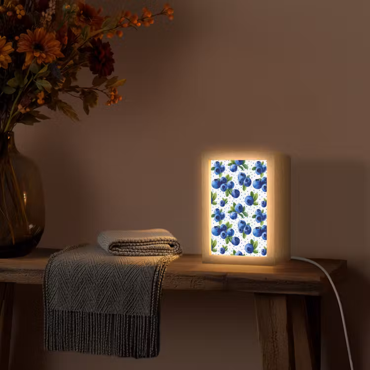 Bessen - Patroon - Blauw Light Box met kabel (Tafellamp) klein 925 -sfeer4