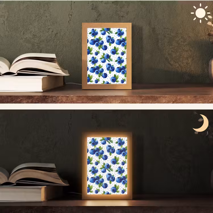 Bessen - Patroon - Blauw Light Box met kabel (Tafellamp) klein 925 -sfeer3
