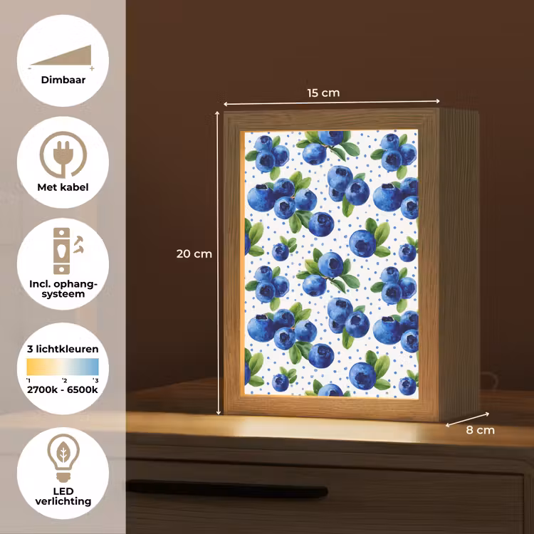 Bessen - Patroon - Blauw Light Box met kabel (Tafellamp) klein 925 -USP_NL