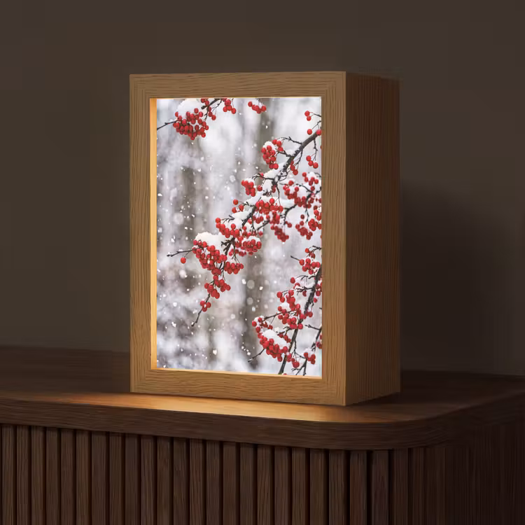 Bessen - Takken - Sneeuw - Winter - Kleurrijk Light Box met kabel (Tafellamp) klein -z3d_website