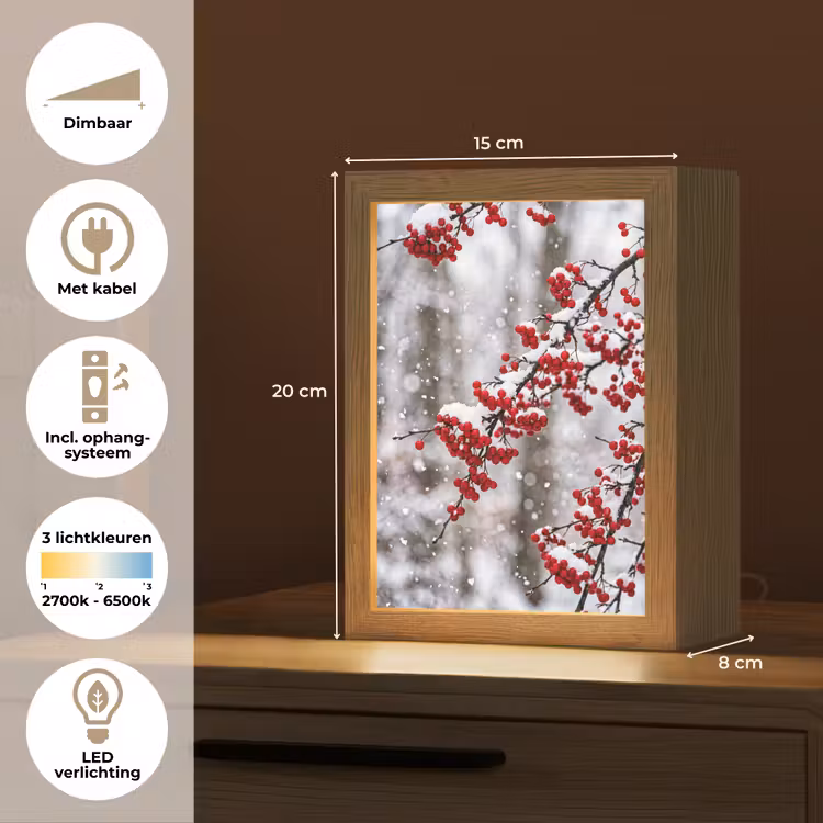 Bessen - Takken - Sneeuw - Winter - Kleurrijk Light Box met kabel (Tafellamp) klein -USP_NL