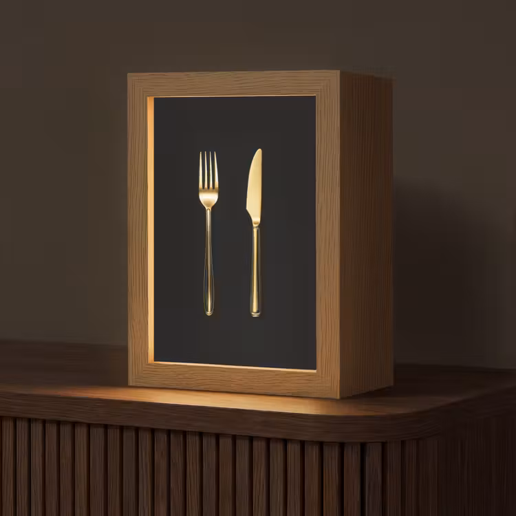 Bestek - Goud - Mes - Vork Light Box met kabel (Tafellamp) klein -z3d_website