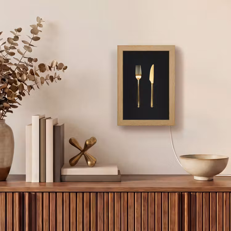 Bestek - Goud - Mes - Vork Light Box met kabel (Tafellamp) klein -sfeer2