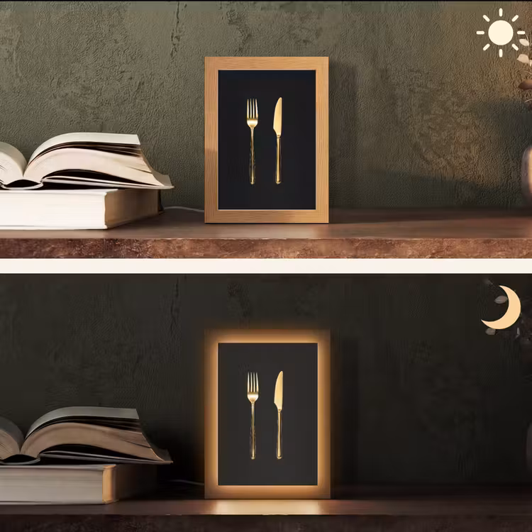 Bestek - Goud - Mes - Vork Light Box met kabel (Tafellamp) klein -sfeer3