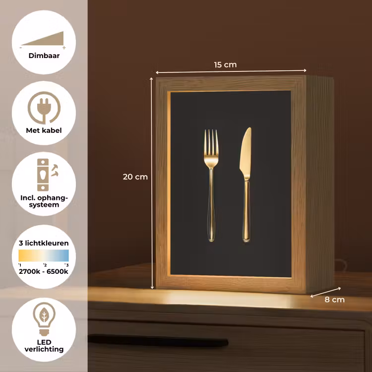 Bestek - Goud - Mes - Vork Light Box met kabel (Tafellamp) klein -USP_NL