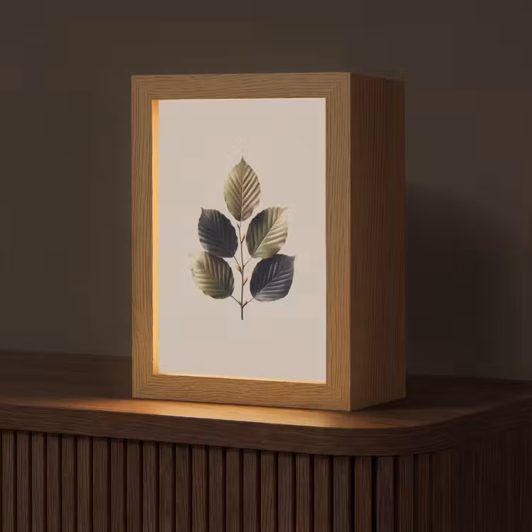 Beukenbladeren - Bruin - Groen - neutraal Light Box met kabel (Tafellamp) klein -z3d_website