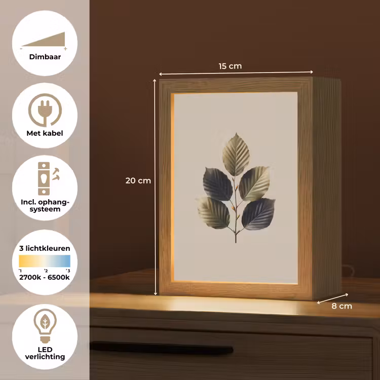Beukenbladeren - Bruin - Groen - neutraal Light Box met kabel (Tafellamp) klein -USP_NL